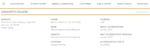 Ashworth College Accreditation Screenshot