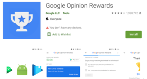 Google Opinion Rewards Home page