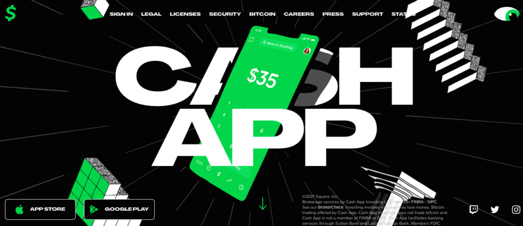 Cash App Landing page